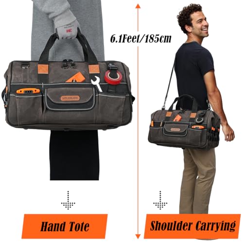 WELKINLAND 18 Inch Waxed Canvas Tool Bag, Heavy-Duty Electrical Tool Bag, Large-Opening 28-Pocket Tools Bag, 36L Tool Bags For Men, Quick-Access HVAC Tools Bags by WELKINLAND - Image 9