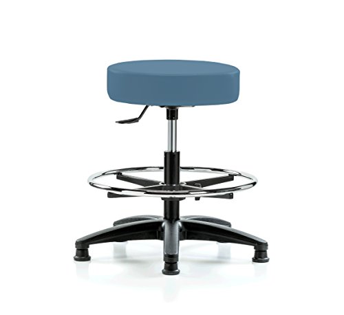 Perch Rolling Single Lever Height Adjustable Swivel Stool with Foot Ring, Stationary Caps, Workbench Height, Colonial Blue Vinyl