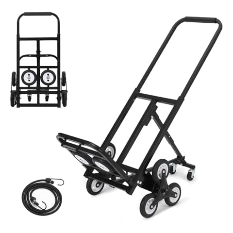 JustSmart Stair Climbing Hand Truck Cart, 375 LBS Capacity Steel Folding Dolly Cart for Stairs, Heavy Duty Stair Climber Trolley with Support Arm and 10 Rubber Wheels for Shopping Moving Cover