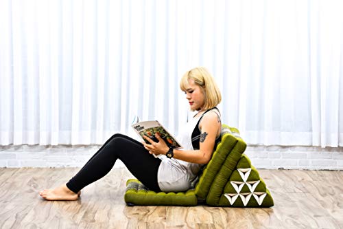 Image of Leewadee - Comfortable Japanese Floor Mattress - Thai Floor Bed with Triangle Cushion - Futon Mattress - Thai Massage Mat, 67 x 21 inches, Green, Kapok Filling