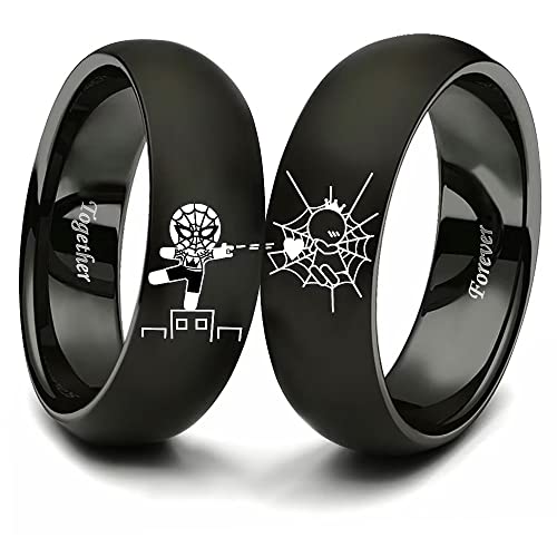 XAHH Spiderman Crown Couples Ring,Captured by Your Love Forever Together Lovers Ring Stainless Steel Anniversary Promise Wedding Band