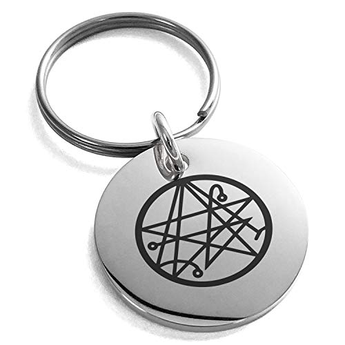 Stainless Steel Necronomicon Talisman Rune Symbol Small Medallion Circle Charm Keychain Keyring