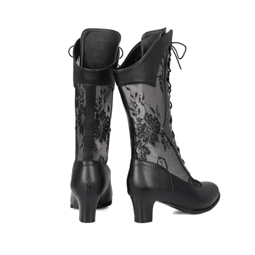 Vintage 70s Victorian Boots for Women Renaissance Lace Up Ankle Boots Round Toe Knee High Zip Kitten Heel4