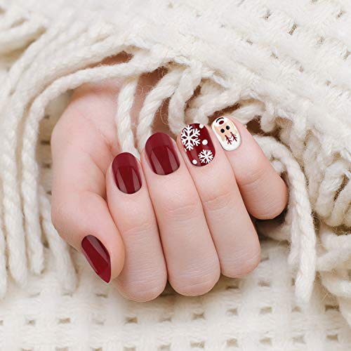 24pcs Press on False Nails Christmas Snowflake Fake Nails Tips Artificial Full Cover Short Fingernails for Nail Art Decoration