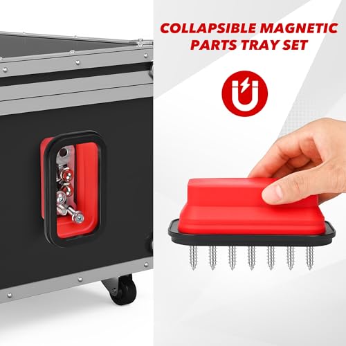 Image of TOOLEAGUE 17 inch Rolling Magnetic Sweeper with Wheels,Telescoping Adjustable Handle,10Lb Capacity Magnet Roller,Magnetic Foldable Tray,15Lb Pickup Pen,3Pcs Magnet Sweeper Set