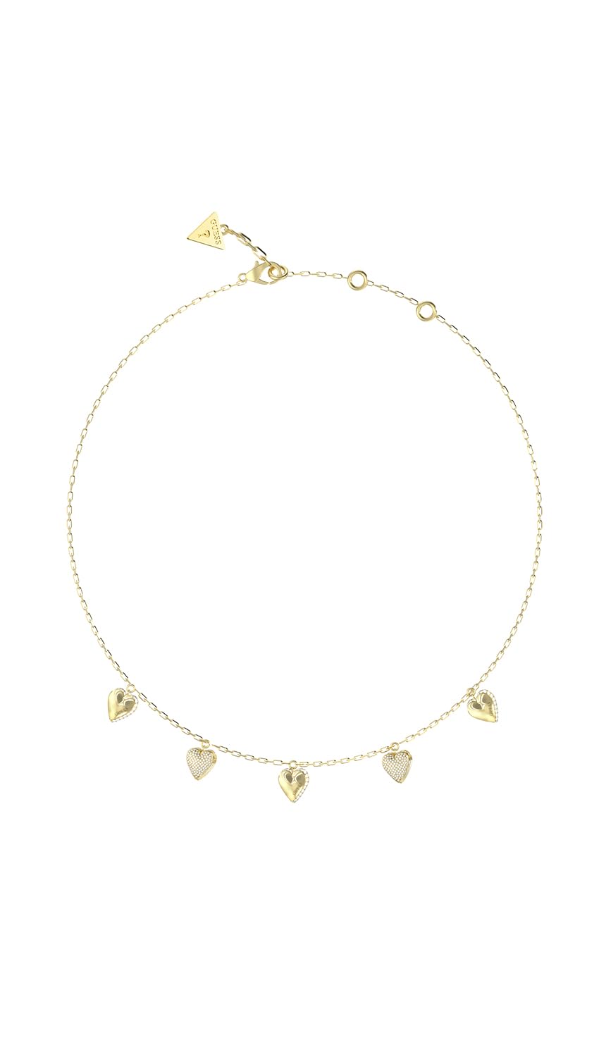 GUESS collar By Your Side 16-18" Heart Charms Necklace Yellow Gold dorado