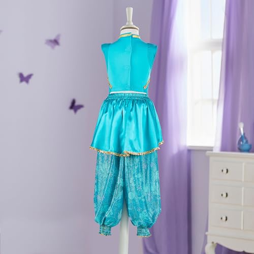 Disney Store Official Princess Jasmine Costume for Kids Aladdin, Turquoise Trousers and Top Set for Parties Roleplay & Halloween - Image 2