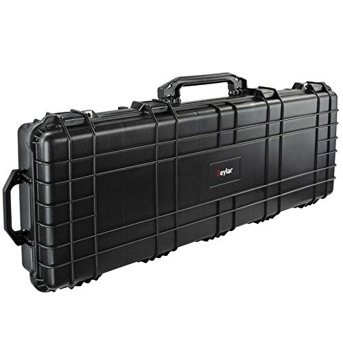 Eylar 44 Inch Protective Roller Tactical Rifle Hard Case With Foam And Custom Logo Plate, Mil-Spec Waterproof & Crushproof, Two Rifles Or Multiple Guns, Pressure Valve With Lockable Fittings (Black) #TOP5