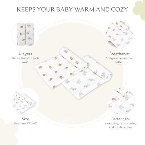 Image of Muslin Baby Swaddle - Breathable Receiving Blankets for Newborn Baby, 70% Viscose derived from Bamboo, 30% Spandex, Imported