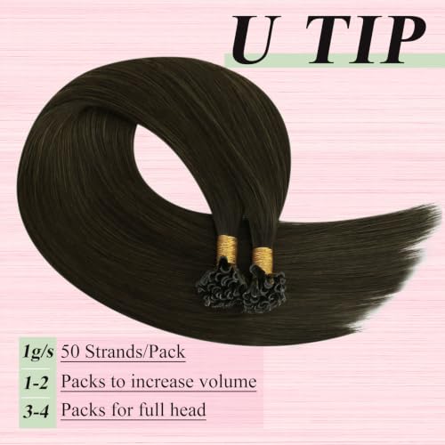 Image of YoungSee U Tip Hair Extensions Human Hair Ash Brown Utip Hair Extensions Human Hair Cool Brown Keratin Hair Extension 18 Inch Fusion Remy Hair 50g 50 Strands for Wedding