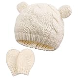 capota bebe punto blanca  Pesaat Bebé Sombrero y Guante Sombrero Cálido de Invierno para Bebé Gorro de Punto para Bebé Recién Nacido Gorro de Ganchillo para Niño Pequeño para Niños Unisex(Blanco(Sombrero + Guantes), 3-6 meses)