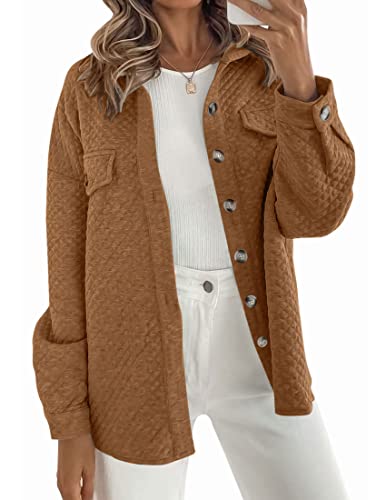 ZESICA Women's 2025 Fall Casual Long Sleeve Button Down Loose Lightweight Shacket Shirt Jacket Coat Outerwear with Pockets