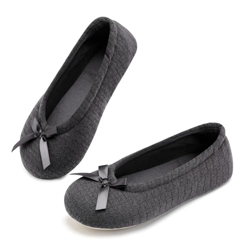 ANLUKE Womens Ballerina Slippers Fuzzy House Shoes Memory Foam with Non-Slip Sole