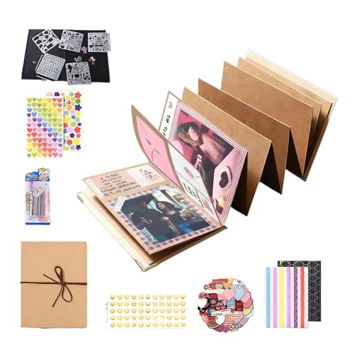 伸縮可能な折りたたみアルバム,約15x20cm 蛇腹式スクラップブッキング用品 | 写真収集ブック 手作りアクセサリーセット付き | ジャーナラー 結婚式 ベビーシャワー 休暇 旅行者 学生 カップル向け