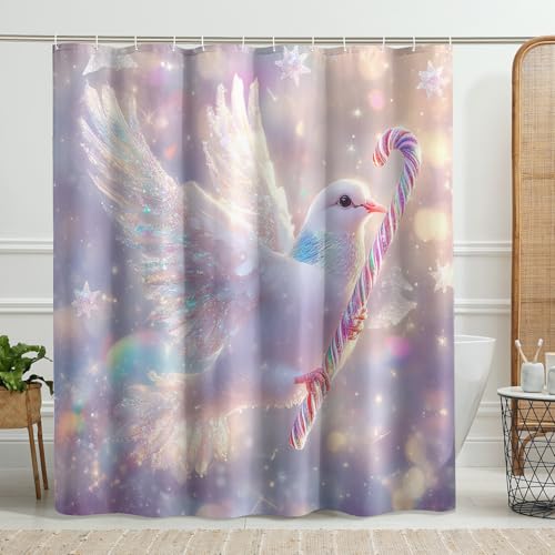 Duschvorhang-Set mit weihnachtlichen Tauben, bunt, Zuckerstange, Vogel, für Badezimmer, Urlaubsdekoration, festlich, modern, wasserdicht, Stoff, Duschvorhang-Set mit Haken, 183 x 183 cm