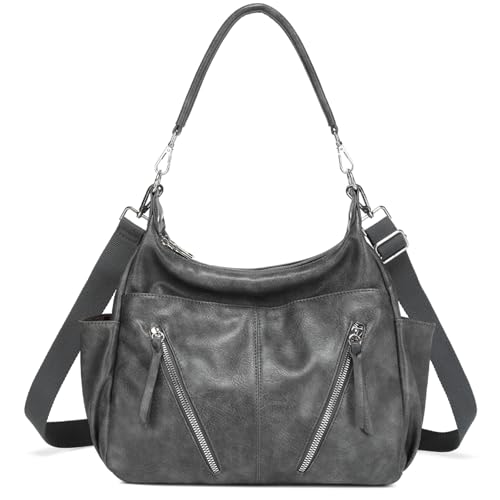 MYHOZEE Hobo Crossbody Bags for Women - Vegan Leather Handbags Women's Tote Shoulder Purses Satchel Top Handle Bag Gray
