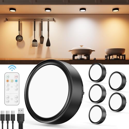 Vloee Foco LED Recargable USB para Interior, 2400mAh Luces Armario con Mando a Distancia Luz Vitrina LED Sin Cable Luz Cocina Bajo Mueble Adhesivo Lampara con Pulsador a Pilas Lampara de Pared Tactil