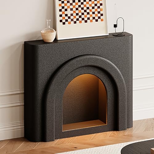 Tira de luz LED de 43 pulgadas para TV con armario decorativo para chimenea en color blanco, mesa consola de entrada para pasillo alto o vestíbulo