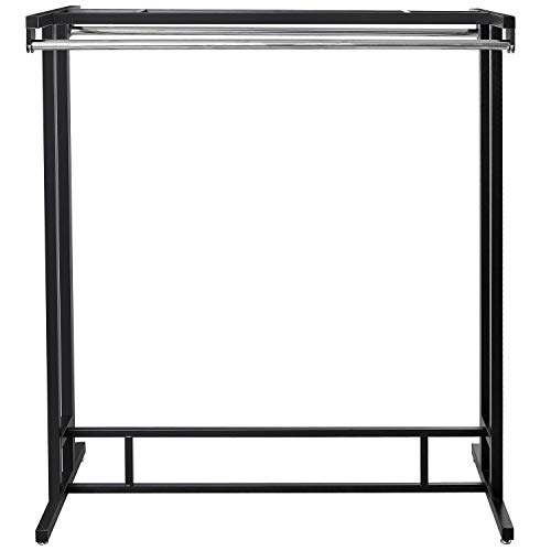 MyGift Black Clothes Rack for Bedroom Laundry Living Room, Heavy Duty Double Rod portable Freestanding Garment Rack Clothing Hanger Stand with Built-In Shelf and Storage