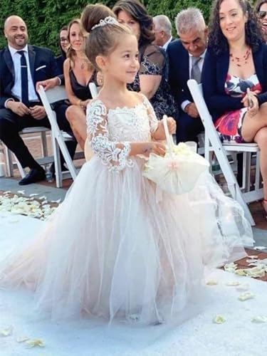 Long Sleeve Flower Girls Dresses Lace Tulle with Bow-Knot Tutu Pageant Dress for Wedding Princess3