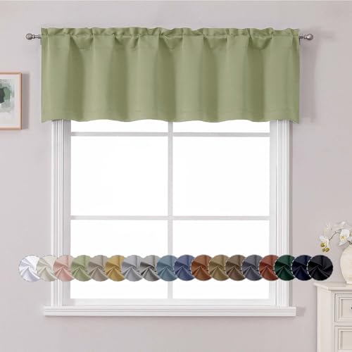 Chyhomenyc Sage Green Valance for Window, Blackout Small Kitchen Curtain for Bedroom/Living Room, Rod Pocket Privacy Short Window Treatment Valance RV Bunk Panels, 60' Wx14 L