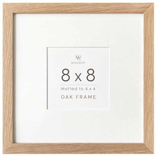 wallwisy 8x8 Picture Frame Solid Oak Wood 8x8 photo Frame with Mat to 4x4(Openning Size is 3.5x3.5) Natural Oak 8x8 Picture Frames for Wall and Tabletop Display Set of 1