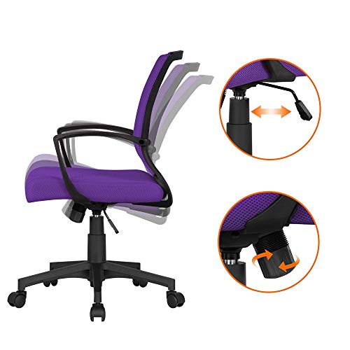 Yaheetech Bürostuhl Ergonomisch mit Netzbespannung Atmungsaktiv, Lila – Ansicht 5