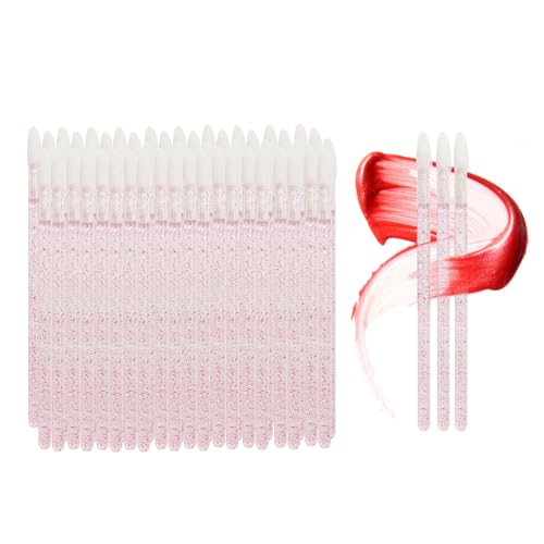 Kzouenzu Monouso Pennelli Labbra [50 Pezzi], Per Applicatori Per Dettagli Per Sopracciglia, Labbra, Rosa, Lip Gloss Applicatore Bacchette Pennello