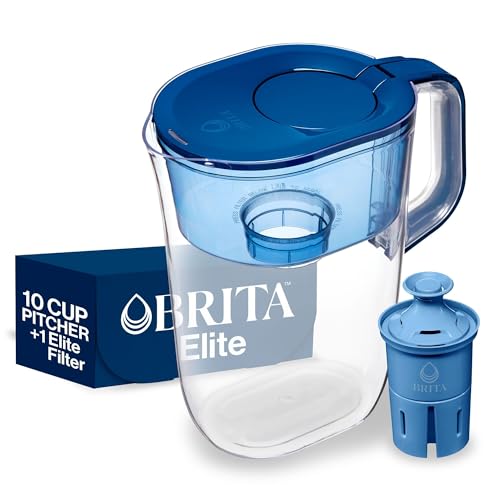 Brita 10 Cup Elite Filter Pitcher with Smart Light Indicator Reduces 30+ Contaminants Including Lead and Microplastics Filter Lasts 6 Months Tahoe Blue