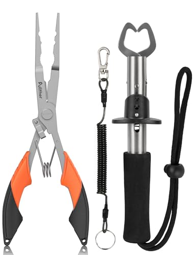 pullther fishing Kit de herramientas de pesca, alicates para quitar anzuelos de pesca de 8 pulgadas, agarre de labios de pescado, equipo de pesca multifunción con cordón, accesorios de pesca