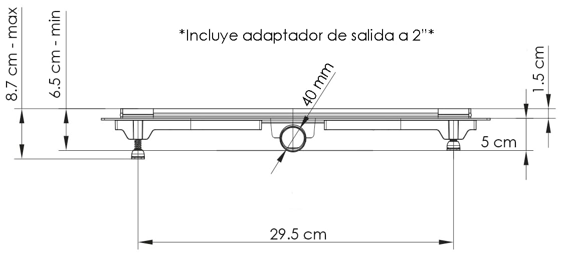 Odpływ liniowy 35 cm z kratką ze stali nierdzewnej, dwustronny, do wkładania z polerowanej stali nierdzewnej