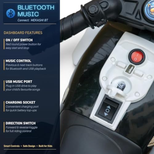 Image of MEKASHI 6V Electric Ride-On Bike for Kids | Storm White | Battery Operated Motorcycle with Bluetooth Music, LED Headlight, Foot Accelerator & Training Wheels | Ride-On Toy for Boys & Girls 1-4 Years