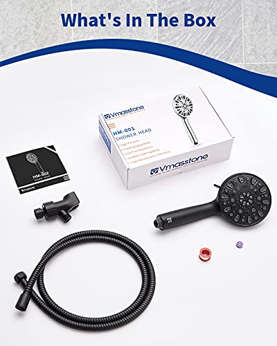 High Pressure Handheld Shower Head Vmasstone 7-Spray Setting Showerhead Kit With 59" Stainless Steel Hose And Adjustable Mount For Showering Enjoyment Even At Low Water Flow (Hm-002 Matte Black) #TOP5