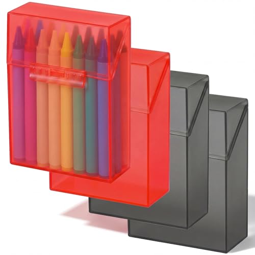 Image of Clabby 4 Pcs Clear Plastic Crayon Boxes Hold 24 Count, Red,Dark Gray