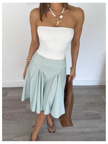 MakeMeChic Women's Summer Vertical Striped A Line Short Skirt Flared Hem Knee Length Skirts2