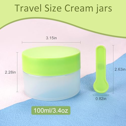 Travel Size Containers for Toiletries Travel Cream Jars 3.4oz/100ml 2Pcs Leak proof Plastic Jars Wide Mouth Small Cosmetic Containers with Lids Travel Accessories(Green)2