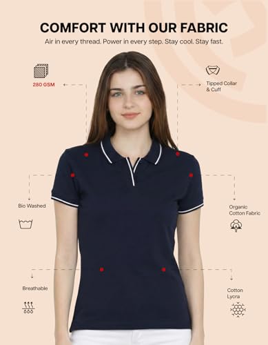 Image of Scott International Women's Cotton Polo T-Shirt | Half Sleeve Plain Collar Tee | Stylish Casual Top | Plain T-Shirt for Girls | Workwear for Office & Casual Wear