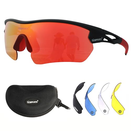 Sports Sunglasses(1. Black Frame Full Lens Mirrored Red)