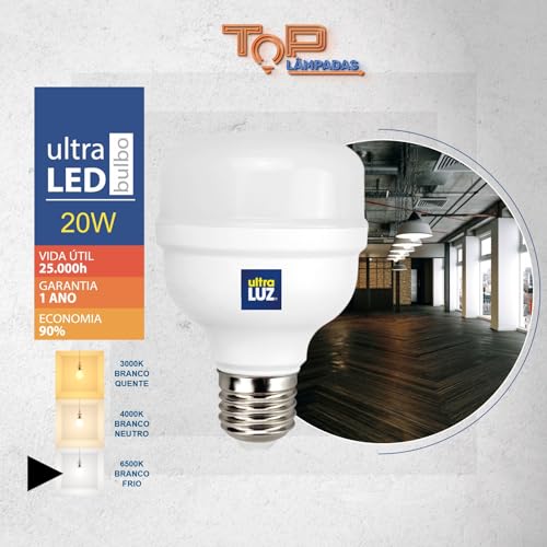 Kit 3 Lâmpadas Led Bulbo 20w E27 Branco Frio 6500k Bivolt
