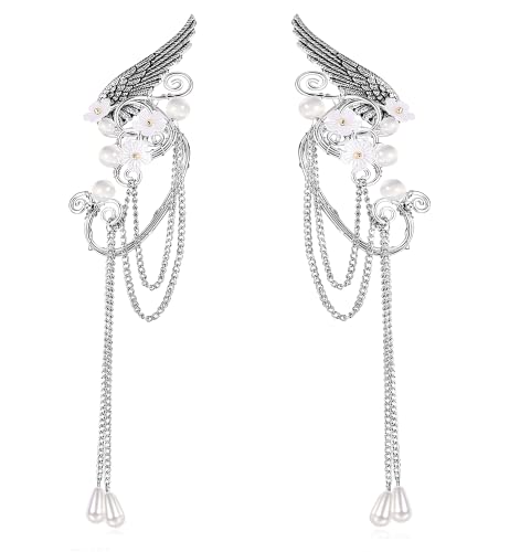 MILACOLATO Elfenohren Schmuck Ohrringe Damen Elfen-Ohrmanschetten Perlen Ausgehöhltes Blatt Handarbeit Für Filigrane Elfen-Cosplay Elfenohren Für Frauen Ohrringe Halloween Cover