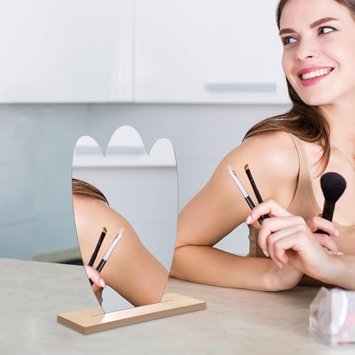 Espejo de maquillaje de mesa irregular DOITOOL con base de madera miniatura 5