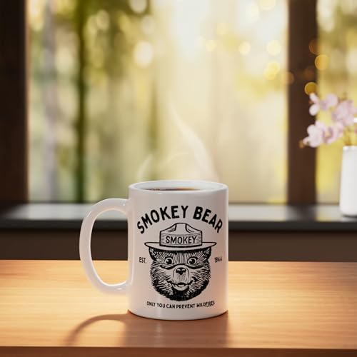 Taza de cerámica con logo vintage Smokey Bear, blanca miniatura 3