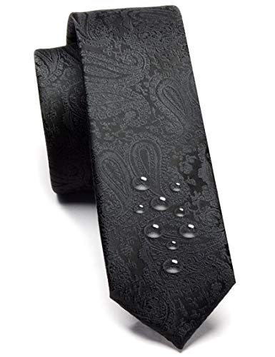 GUSLESON 2" Solid Black Floral Ties Classic Paisley Men's Slim Skinny Necktieï¼ˆ0788-10ï¼‰