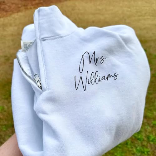 GODMERCH Personalized Embroidered Mr&Mrs Quarter Zip Sweatshirt, Wife Bride Fiancee Sweater, Bride To Be Gifts, Bridal Shower Engagement Gifts2
