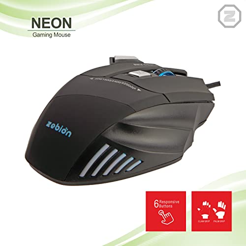 Image of Zebion NEON Professional Gaming Mouse, with 7D Multi Color Gaming Features, 6 Responsive Buttons, Stunning Multicolor Glow, Adjustable Speed, Rugged Rubber Coating and 3 Years Warranty