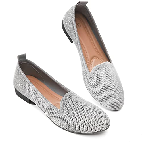 Photo 1 of **USED** BABUDOG Women's Sparkly Flats Shoes Shiny Mesh Loafers Shoes Soft Memory Foam Flats 8 Sparkly Light Grey