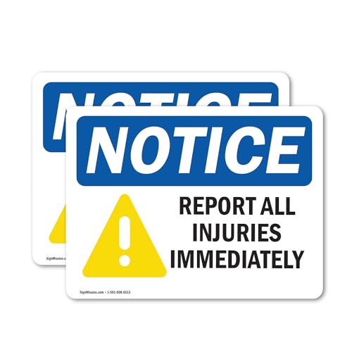 (2 Pack) Report All Injuries Immediately Symbol OSHA Notice Sign 5 Inch X 3.5 Inch Vinyl Label Decal Sticker Weather Resistant, UV Protected for Workplace, Business, Construction Site, Made in the USA