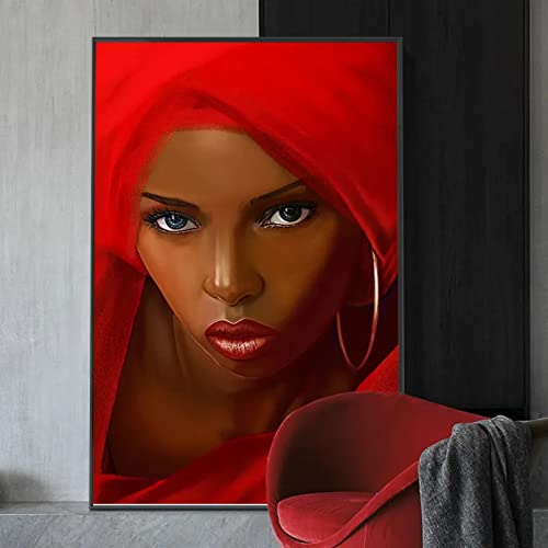 Toile Femme Noire Africaine Robe Rouge : Insufflez de la Passion et de l'Élégance chez Vous