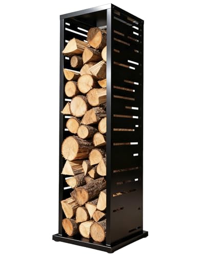 Orbotots Firewood Rack, Wood Stacker Firewood Outdoor, Black Metal, 44.1 Inches, 1000 lbs Capacity, Indoor Decorative Wood Holder for Woodshed, Storeroom, Basement (Rectangularslot)