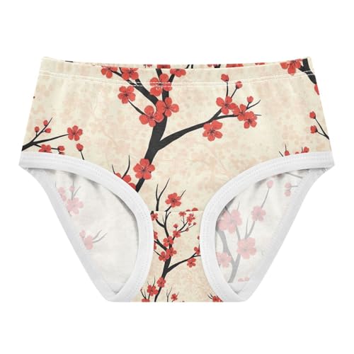Girls Briefs, Red Cherry Blossoms Dots Toddler Panties, Cotton Underwear for Girls, 2T–8 Years